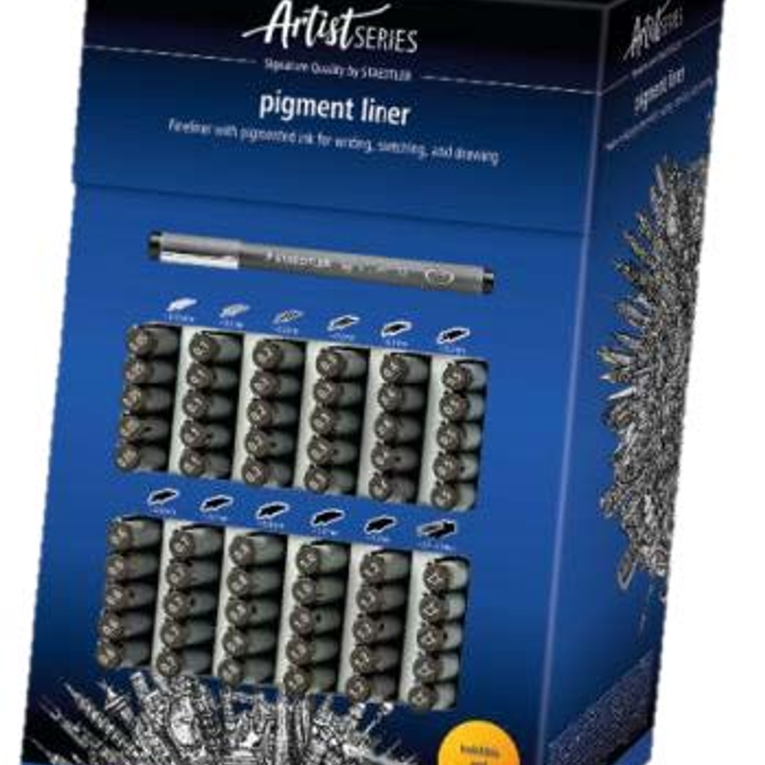 Staedtler Pigment Liner 308 Expositor con 60 Rotuladores Calibrados - Diversas Anchuras de Trazo - Secado Rapido - Color Negro 1
