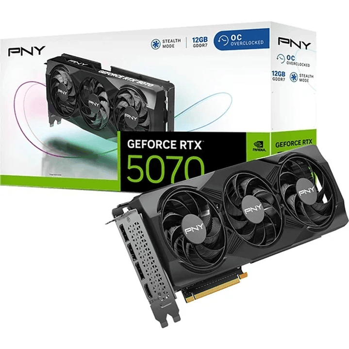 PNY GeForce RTX 5070 Tarjeta Grafica 12GB GDDR7 Triple Fan Reflex 2 AI NVIDIA DLSS4 1