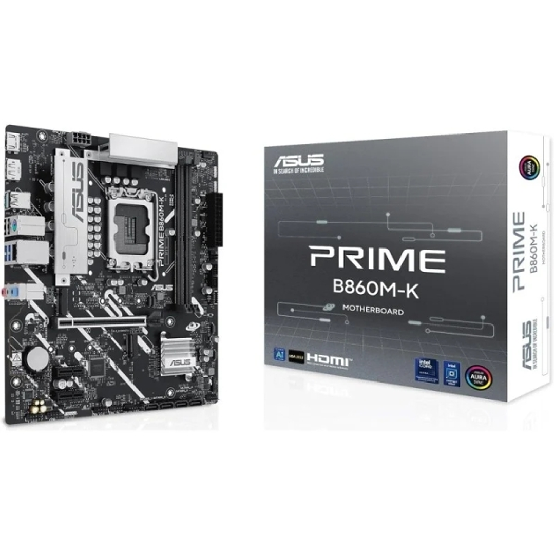 Asus Prime B860M-K Placa Base Intel LGA 1851 - 2x DDR5, 2x M.2, PCIe 4.0, 4x SATA III, HDMI, USB 2.0, 3.2, RJ-45 - Factor de Forma MicroATX 1