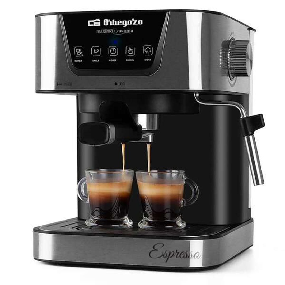 Orbegozo Cafetera Espresso EX 5200 - Orbegozo Presion de 20 Bar y 850W de Potencia - Panel de Control Tactil - Deposito de Agua de 1.5L Extraible - Va 1