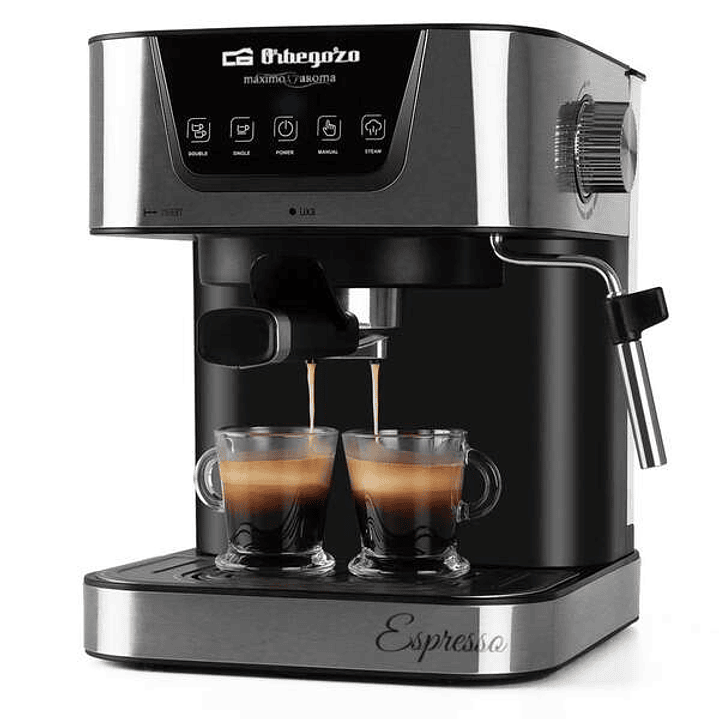 Orbegozo Cafetera Espresso EX 5200 - Orbegozo Presion de 20 Bar y 850W de Potencia - Panel de Control Tactil - Deposito de Agua de 1.5L Extraible - Va 1