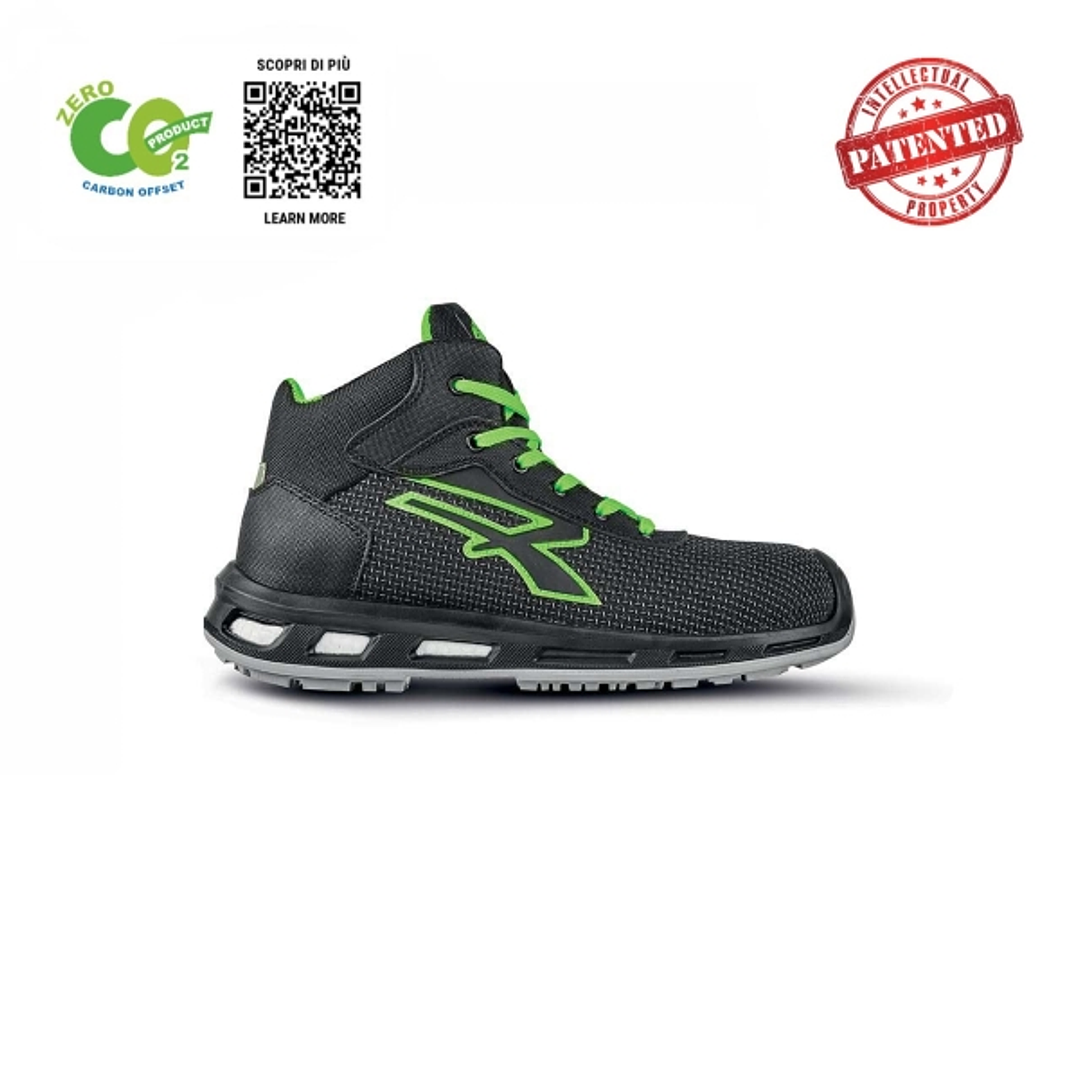 Upower Ventura S ESD Calzado de Trabajo Carbon Neutral - Talla 48 - Antiperforacion, Retorno de Energia, Antideslizante, S3S CI FO SR - Color Negro/Ve 1