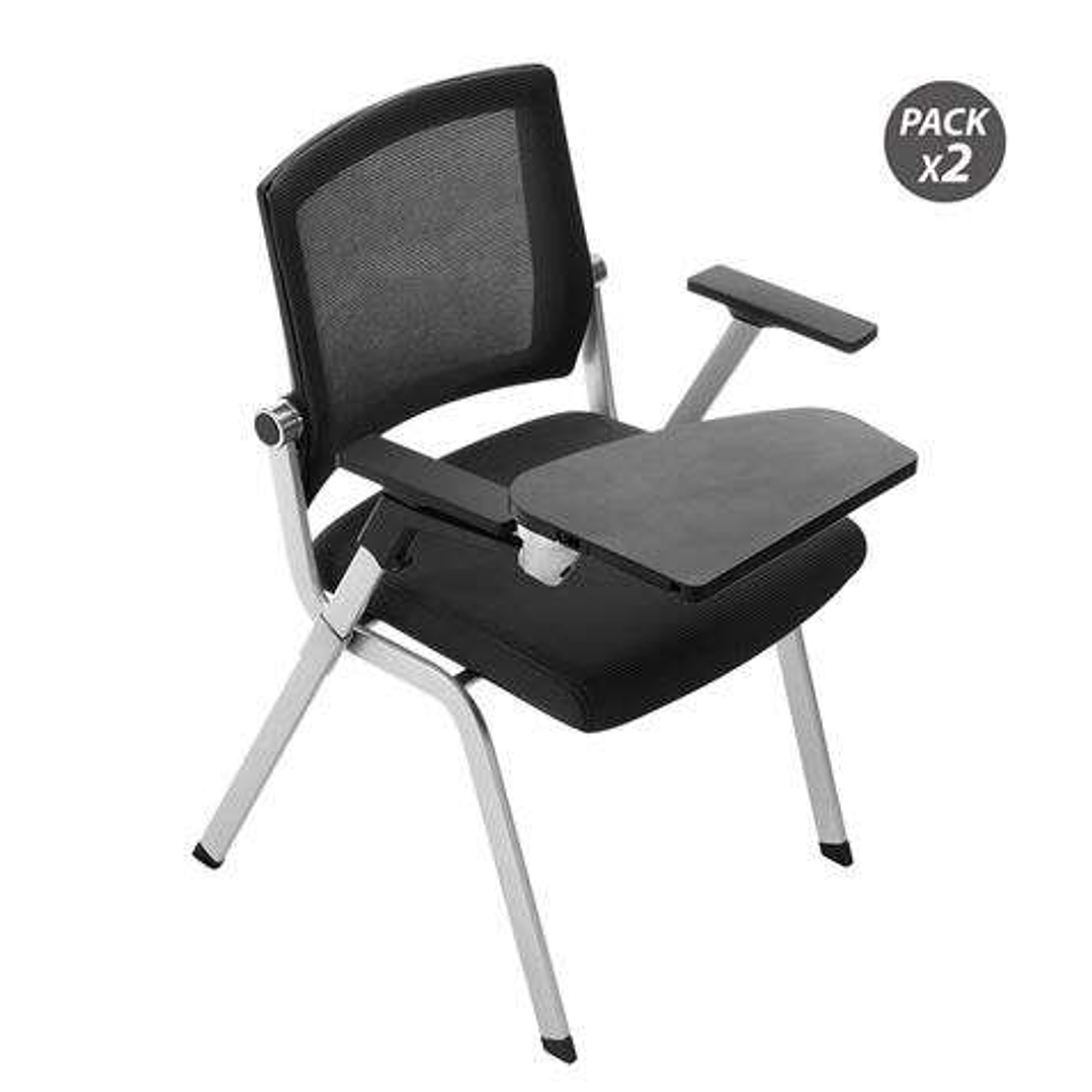 Cromad Pack de 2 Sillas Confidente con Pala Abatible - Acolchado Extra Grueso - Tableta Resistente - Brazos Moviles - Asiento Plegable - Color Negro 1
