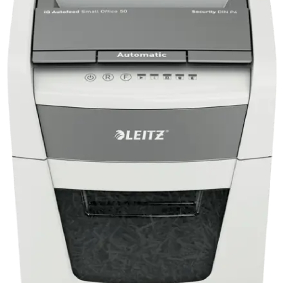 Leitz IQ Autofeed 50X P4 Destructora Automatica de Papel Corte en Particulas P-4 - Autoalimentacion 50 Hojas, Manual 6 Hojas - Papelera de 20L - Color 1