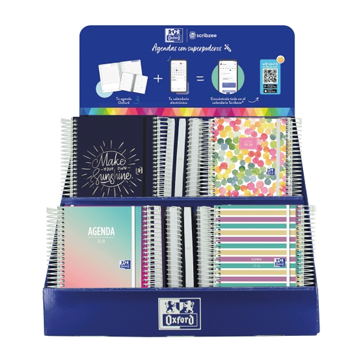 Oxford Impulso Expositor de 38 Agendas Escolares 25/26 Espiral - Incluye Agendas de Dia Pagina y Semana Vista - Diseños Surtidos 1