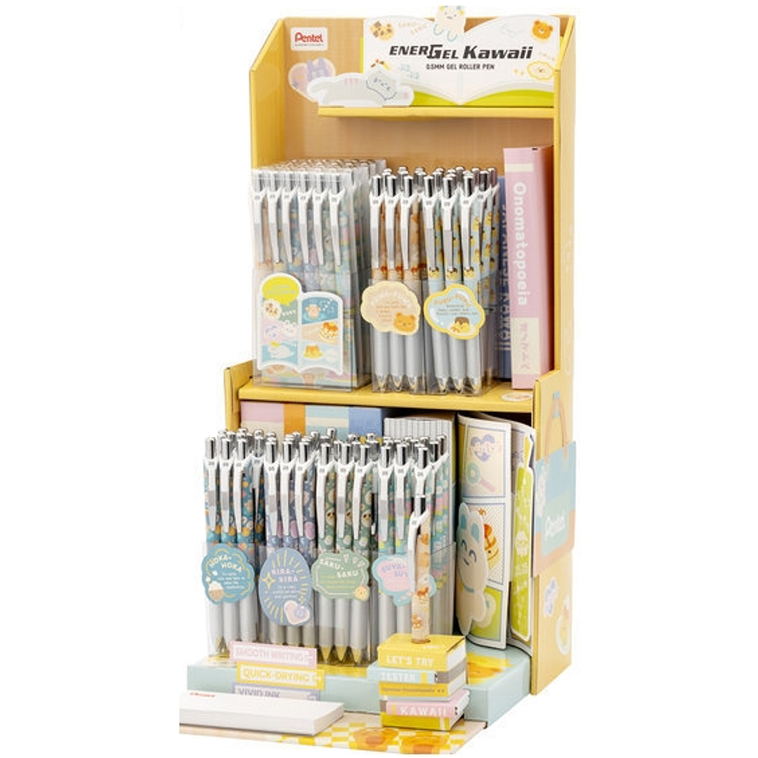 Pentel Energel Kawaii Expositor con 72 Boligrafos de Tinta Gel Retractiles 0.5mm - Trazo 0.25mm - Recargable - Grip de Agarre - 54% Plastico Reciclado 1