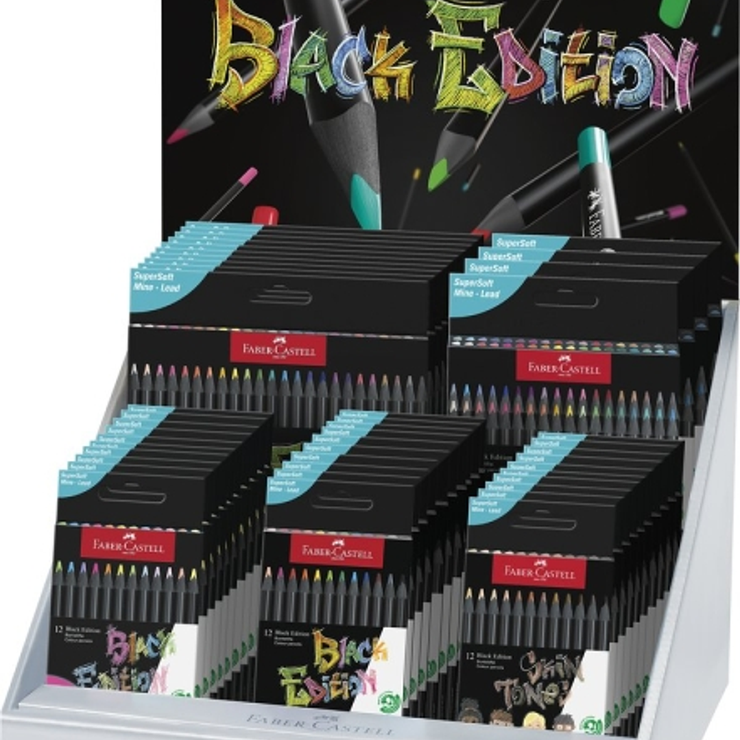Faber-Castell Black Edition Expositor con 44 Estuches Surtidos de Lapices de Colores - Mina Supersuave - Madera Negra - Ideales para Dibujo sobre Pape 1
