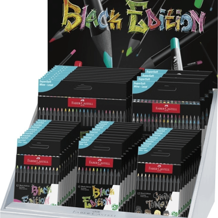 Faber-Castell Black Edition Expositor con 44 Estuches Surtidos de Lapices de Colores - Mina Supersuave - Madera Negra - Ideales para Dibujo sobre Pape 1