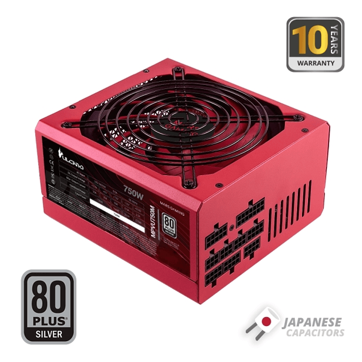 Mars Gaming MPVU750M Fuente de Alimentacion ATX de 750W - 80 Plus Silver - Modular - 14dB - Color Rojo 1