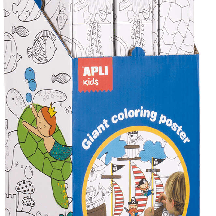 Apli Expositor de Posteres Gigantes para Pintar - Tamaño 180x96.5 mm - 6 Rollos con 2 Modelos: Mundo Marino y Bosque Magico - Ideal para Jugar en Grup 1