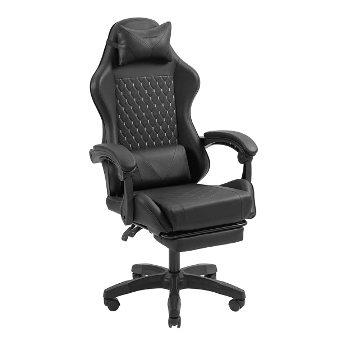 Mars Gaming MGC-X Silla Gaming Ergonomica - Reposapies Extensible - Cojines Lumbar y Cervical - 660x540x1250mm - Acabado en Cuero PU - Color Negro 1
