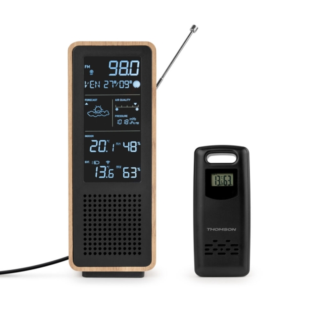 Thomson Altavoz Bluetooth con Estacion Meteorologica y Radio FM - Potencia Musical 15W - Pantalla Retroiluminada - Sonda Exterior Inalambrica - Color  1