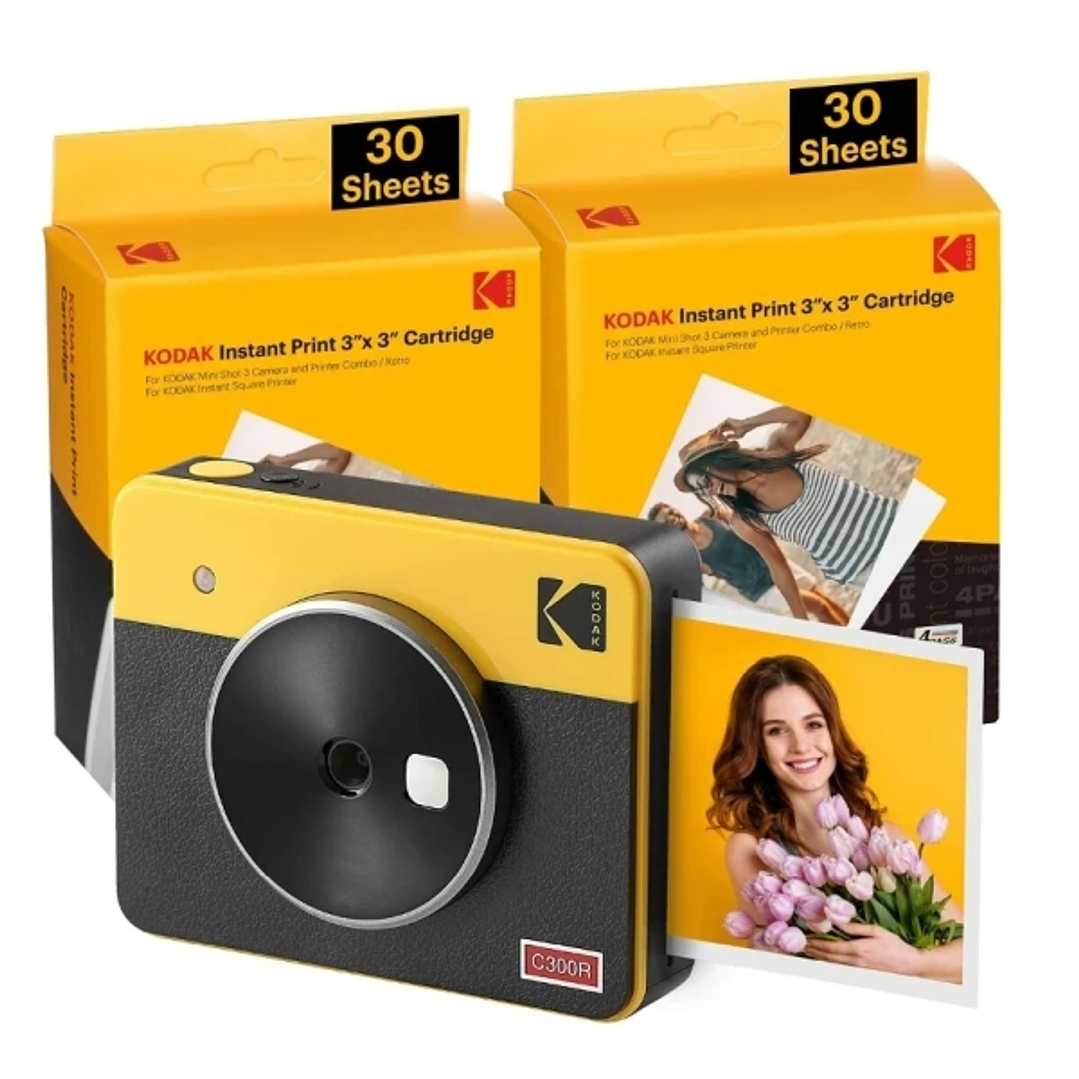 Kodak Mini Shot 3 Retro Pack de Camara Digital Instantanea Bluetooth + 60 Hojas de Papel Fotografico 7.62x7.62cm - Pantalla LCD 1.7