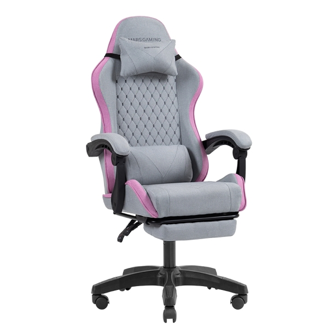 Mars Gaming MGC-X FABRIC Silla Gaming Ergonomica - Reposapies Extensible - Cojines Lumbar y Cervical - 660x540x1250mm - Tejido Transpirable - Color Gr 1