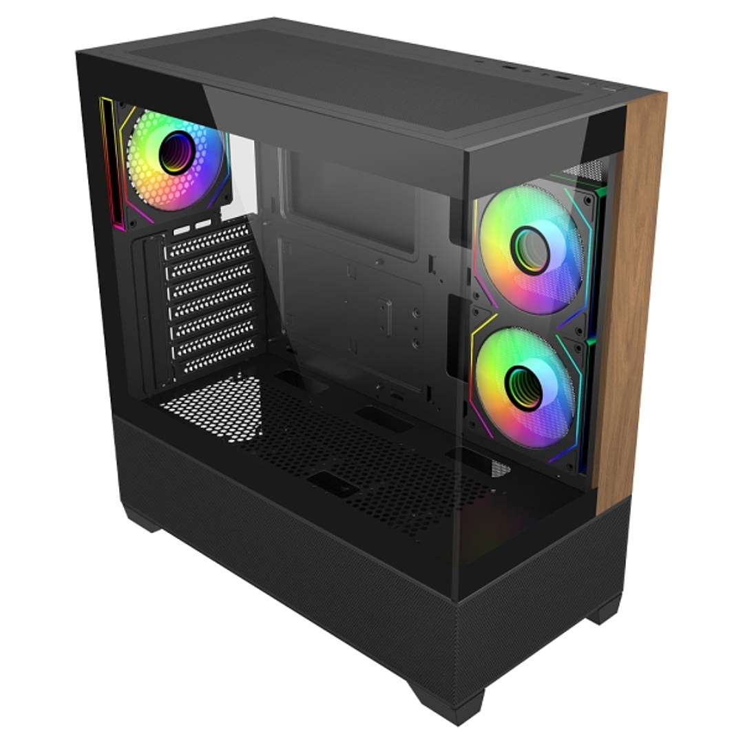 Cooler Master Elite 690 Wood Caja Semitorre ATX/MicroATX/Mini-ITX - 3 Ventiladores 120mm RGB - Vista Panoramica - Doble Camara - 2xUSB-A - 1xUSB-C - 4 1