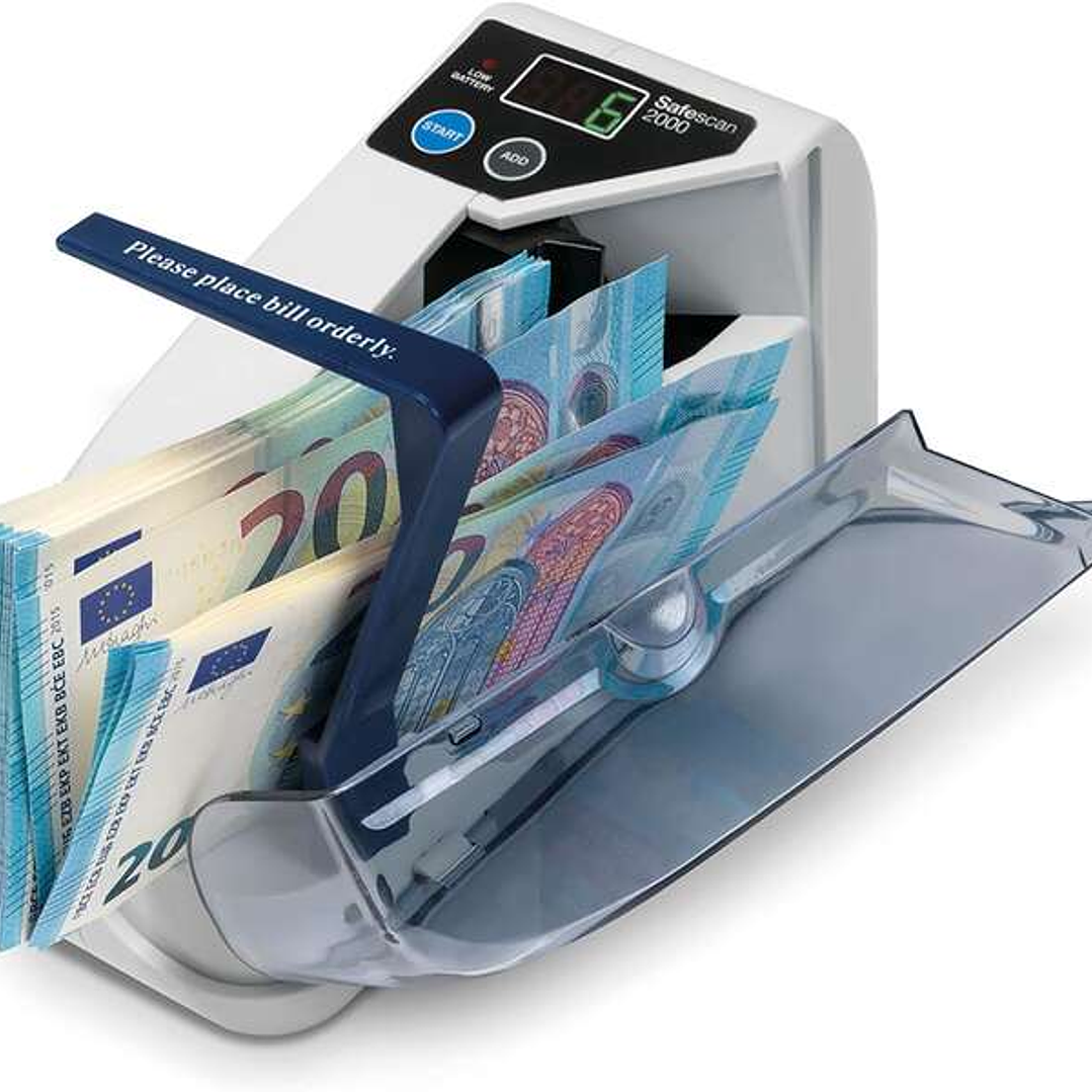 Safescan 2000 Contadora de Billetes - Portatil - Funcion de Suma - Borrado de Resultados - Doble Alimentacion 1