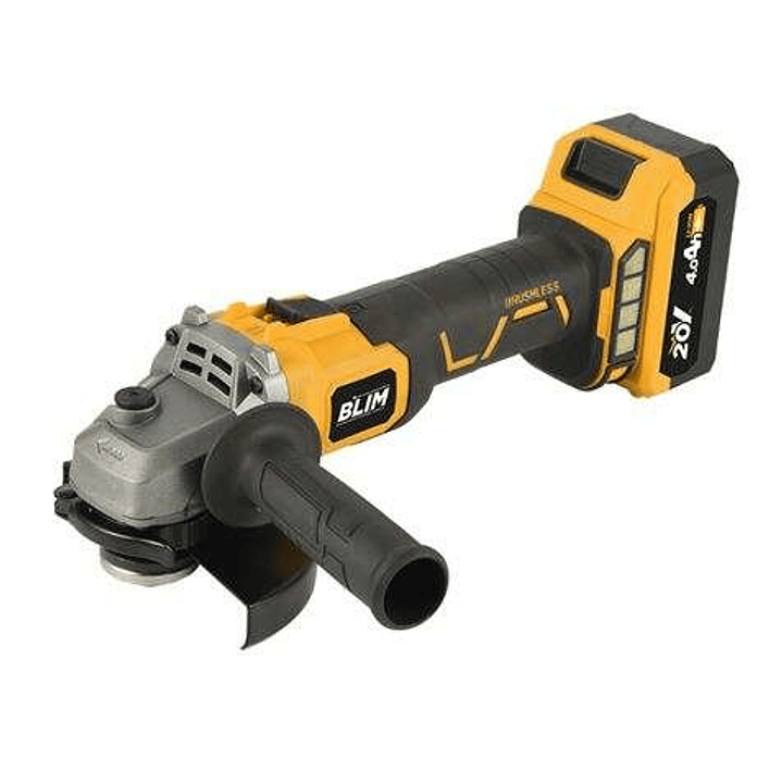Blim Radial 115mm S/Carbones 20V - Bateria 4Ah - Velocidad Variable - Maletin de Transporte - Color Amarillo 1