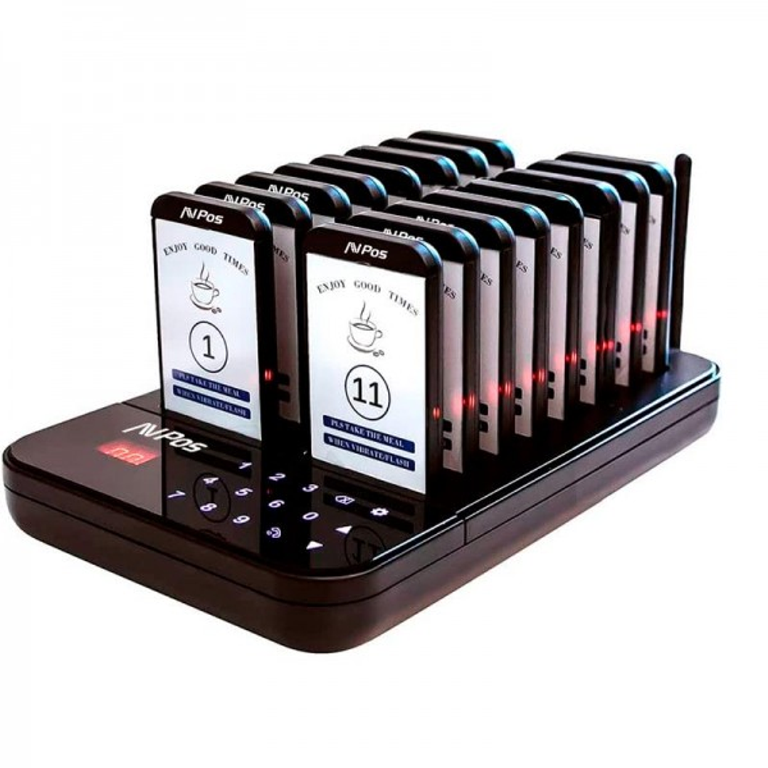 AVPos AVP-AC-T16 Avisador de Clientes - Base de Carga - 16 Unidades - 350/500m Alcance - 200 Mah - Color Negro 1