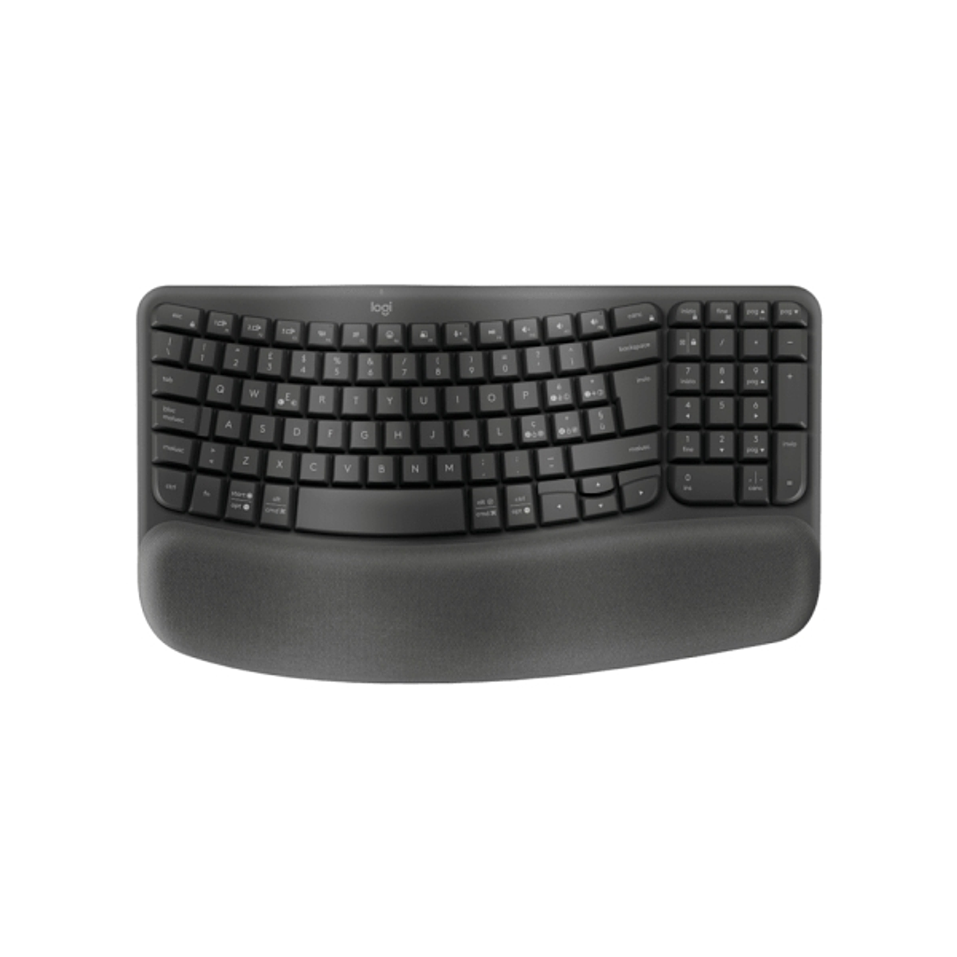 Logitech Wave Keys Teclado Inalambrico Ondulado - Indicadores Luminosos - Patas Ajustables - Autonomia hasta 36 Meses - Reposa Muñecas Acolchado 1