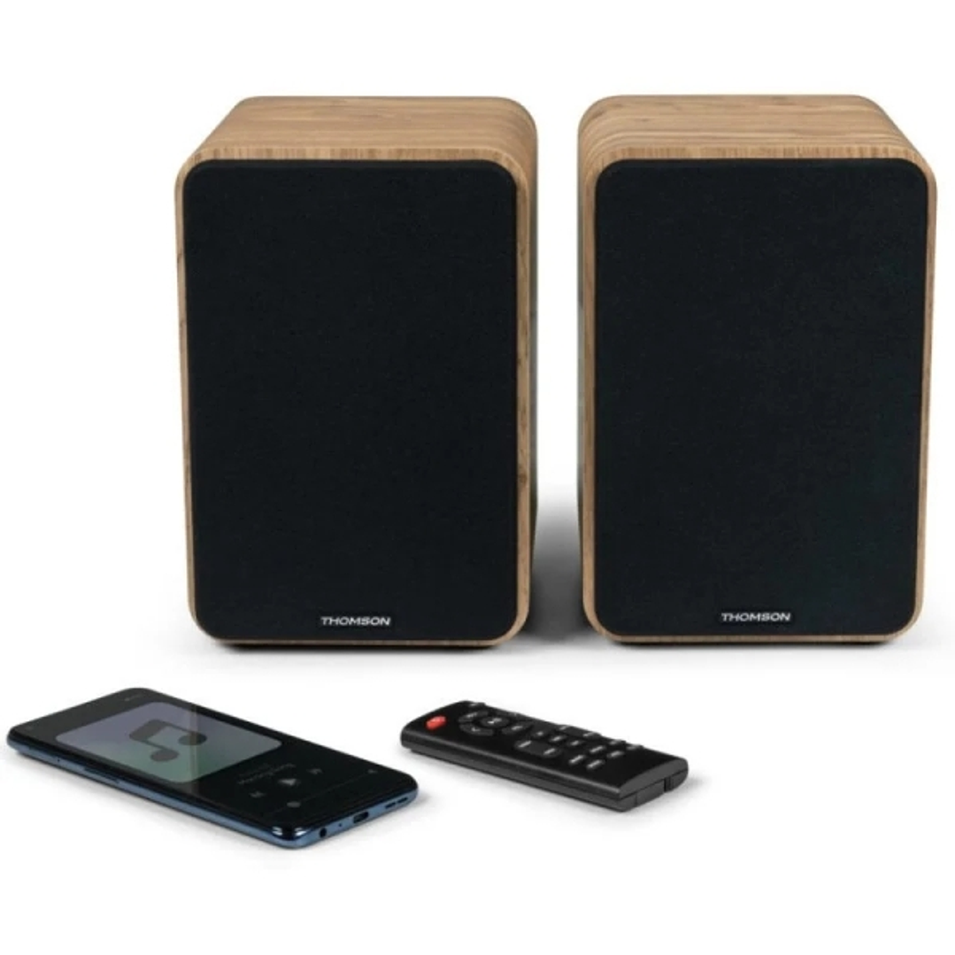 Thomson WS602DUO Altavoces 100W Bluetooth 5.0 - Entrada RCA, Optica - Mando a Distancia - Color Madera 1