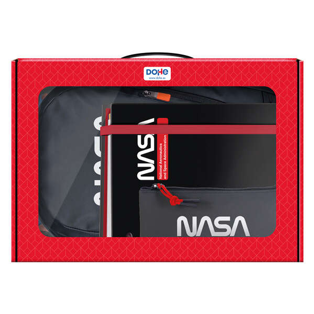 Dohe Pack Mochila, Carpeta y Portatodo Nasa Black - Maletin Regalo 365x515x105mm - Carpeta A4 Recambio - Mochila 3 Compartimentos Grande - Portatodo T 1