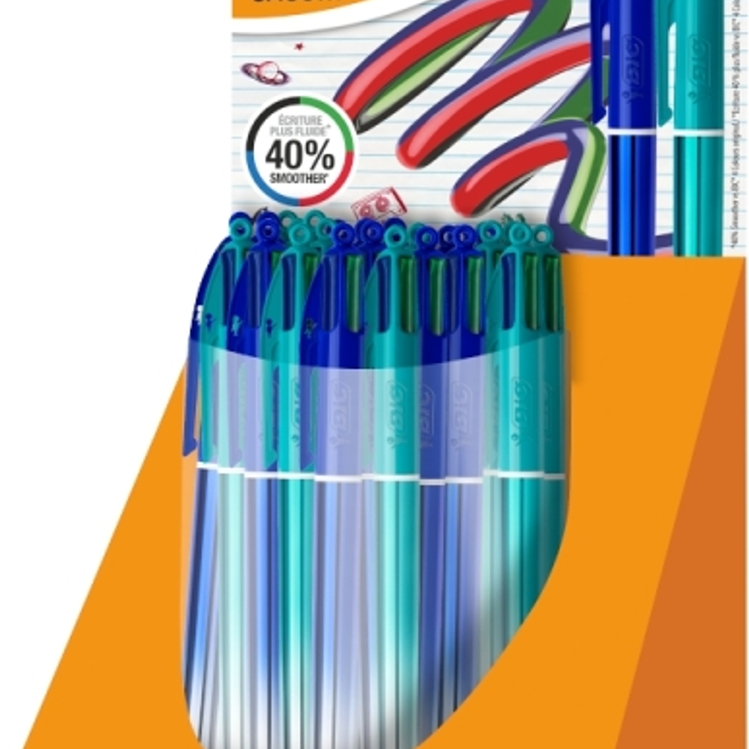Bic 4 Colours Smooth Gradient Expositor de 30 Boligrafos de Bola Retractil - Punta Media de 1.0mm - Escritura un 40% mas Suave - 4 Colores 1