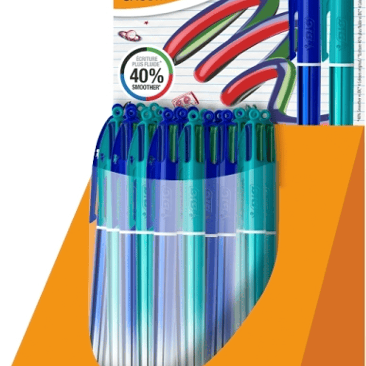 Bic 4 Colours Smooth Gradient Expositor de 30 Boligrafos de Bola Retractil - Punta Media de 1.0mm - Escritura un 40% mas Suave - 4 Colores 1
