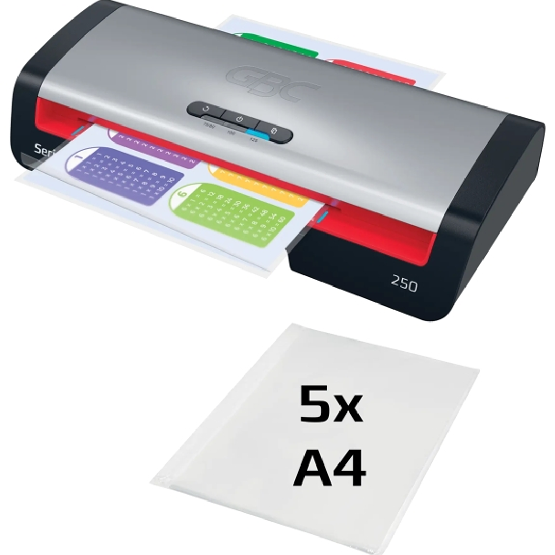 GBC 250 Home Office A4 Plastificadora - Calentamiento en 1 Minuto - Desde Documentos de Identidad hasta Documentos A4 - Compatible con Bolsas de 75 a  1