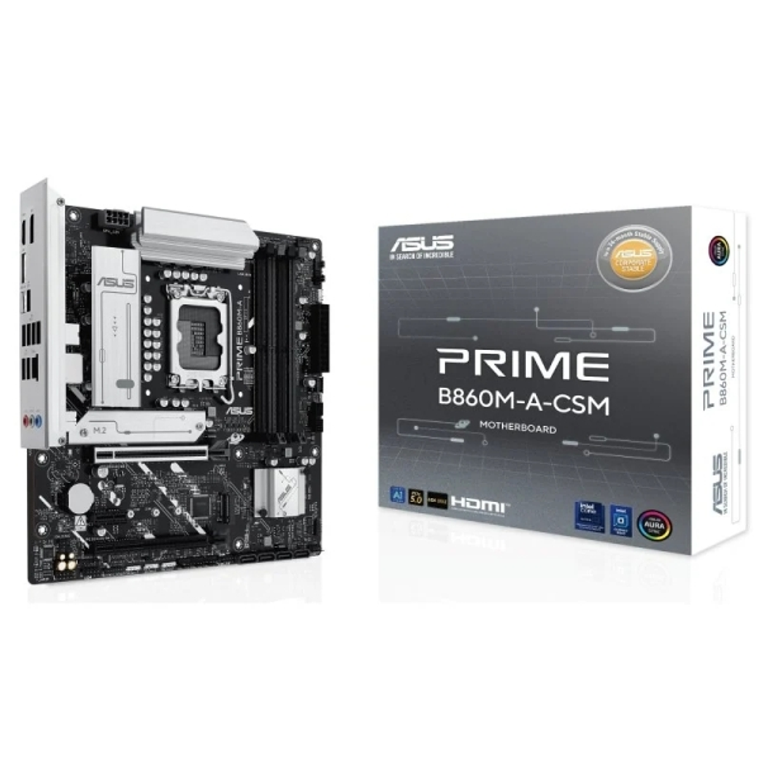 Asus Prime B860M-A-CSM Placa Base LGA 1851 - 4x DDR5, M2, 4x Sata III, PCIe 4.0, USB 2.0, 3.2, USB-C, RJ-45, HDMI, DisplayPort - Factor de Forma Micro 1