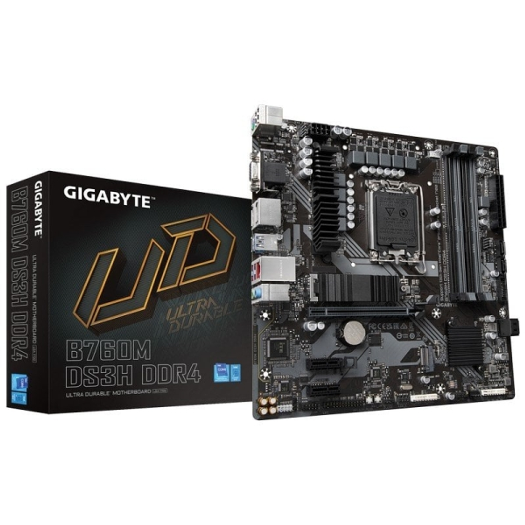 Gigabyte B760M DS3H Placa Base Intel LGA1700 4x DDR4 - M.2, SATA, PCIe4.0, HDMI, Displayport, USB 3.2, USB-C - MicroATX 1