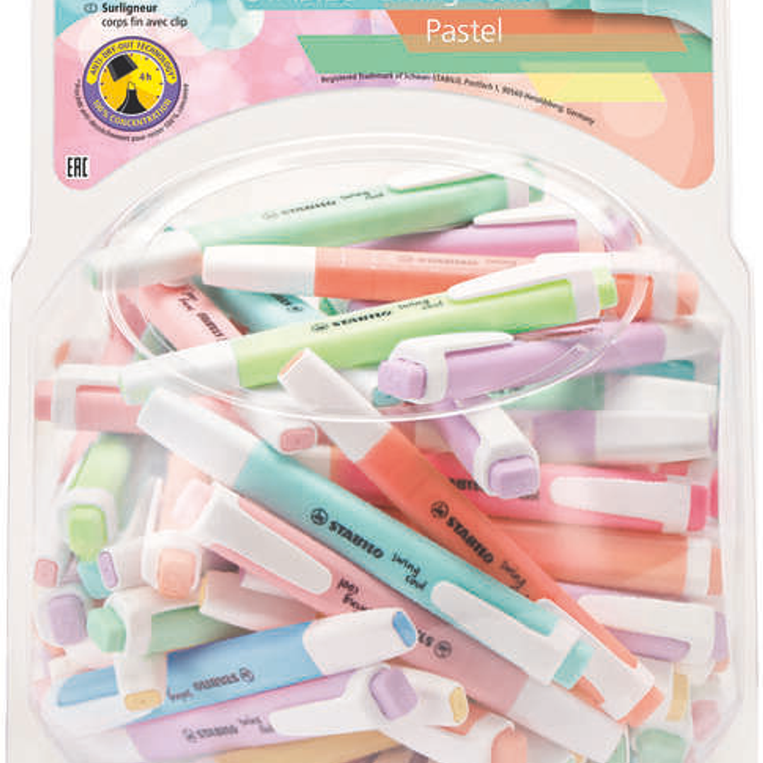 Stabilo Swing Cool Pastel Expositor de 100 Marcadores Fluorescentes - Cuerpo Plano - Punta Biselada - Trazo entre 1 y 4mm - Tinta con Base de Agua - C 1