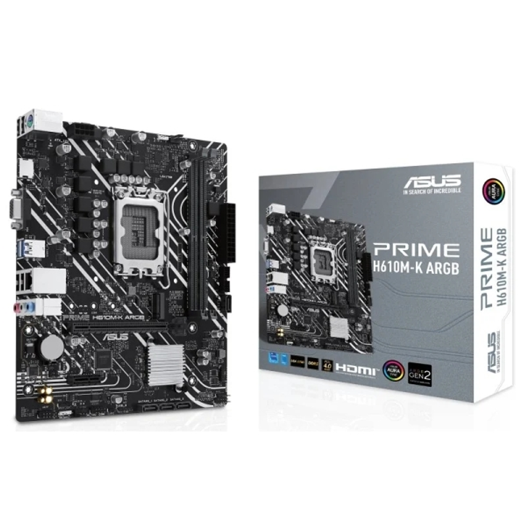 Asus Prime H610M-K ARGB Placa Base Intel1700 2x DDR5 - HDMI, VGA, M.2, PCIe4.0, 4x Sata III, RJ-45, USB 3.2, MicroATX 1
