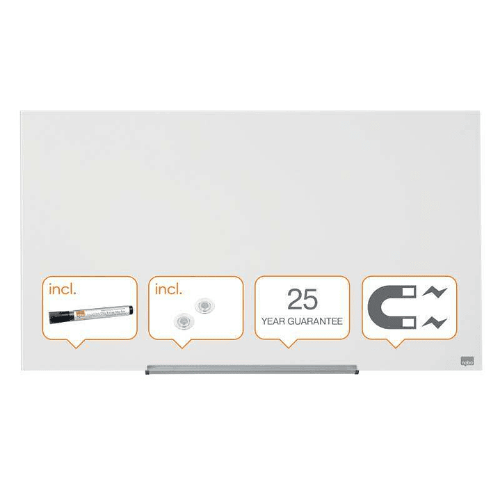 Nobo Impression PRO Pizarra Magnetica de Cristal 1000x560mm - Diseño sin Marco - Ultra Capacidad de Borrado - Blanco Brillante - Color Transparente 1