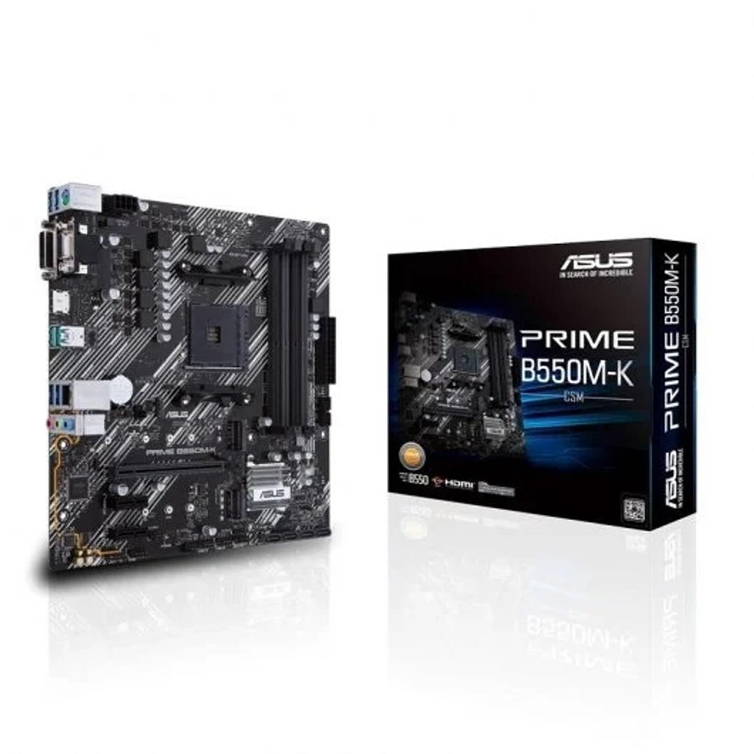 Asus Prime B550M-K Placa Base AMD Dual M.2, PCIe 4.0, 1 Gb Ethernet, HDMI, D-Sub, DVI, SATA 6 Gbps, USB-A 3.2 Gen 2 1