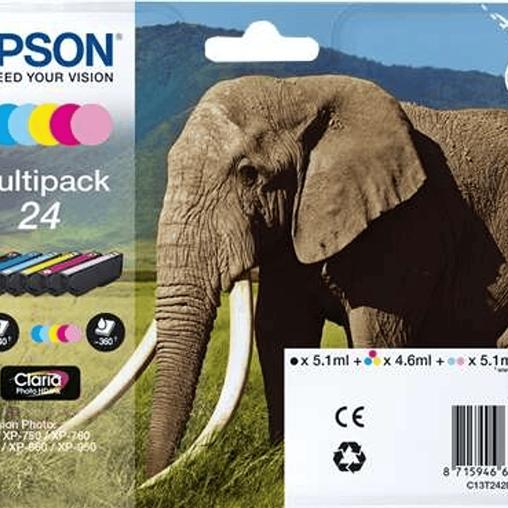 Epson T2428 (24) Pack de 6 Cartuchos de Tinta Originales - C13T24284011 1