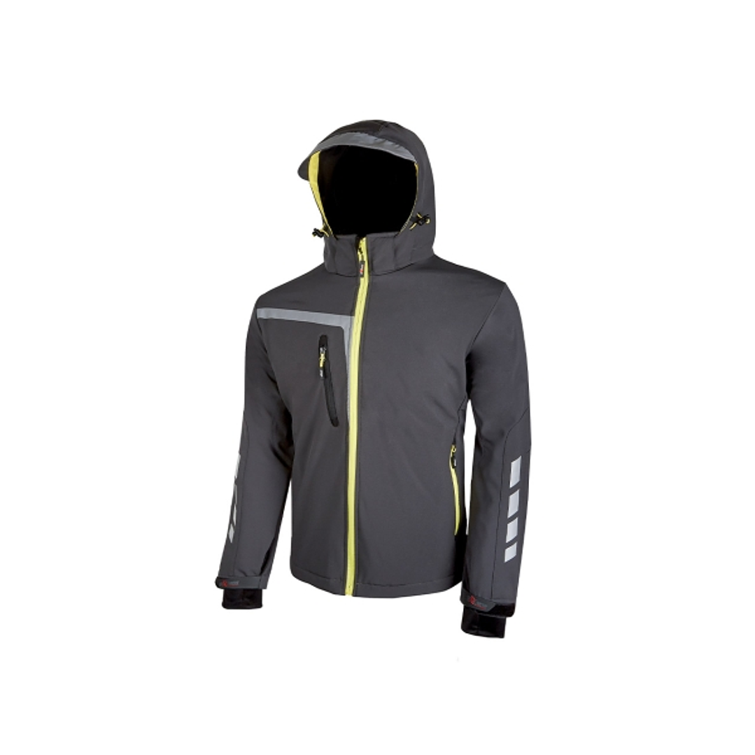Upower Quick Chaqueta Soft Shell - Talla S - Tejido Elastico Cortavientos, Transpirable y Repelente al Agua, Bolsillo con Cierre Impermeable, Capucha  1