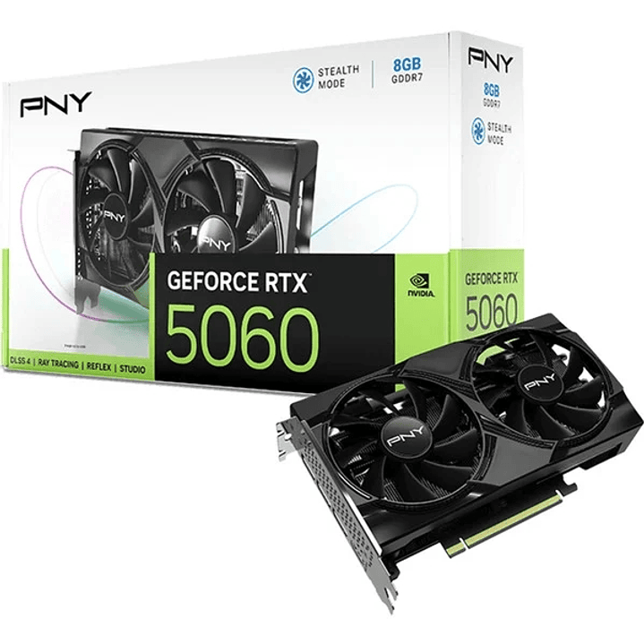 PNY GeForce RTX 5060 Tarjeta Grafica 8GB GDDR7 Dual Fan Reflex 2 AI NVIDIA DLSS4 1