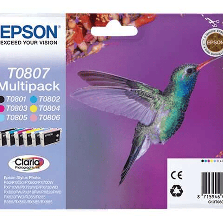 Epson T0807 Pack de 6 Cartuchos de Tinta Originales - C13T08074011 1