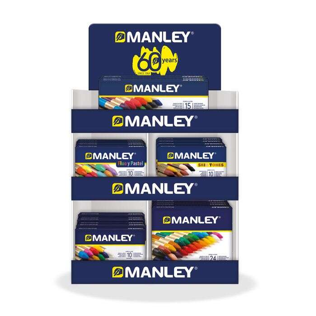 Manley Expositor de 40 Packs Surtidos de Ceras Blandas - Trazo Suave - Gran Variedad de Tecnicas y Aplicaciones - Fabricacion Artesanal - Colores Surt 1
