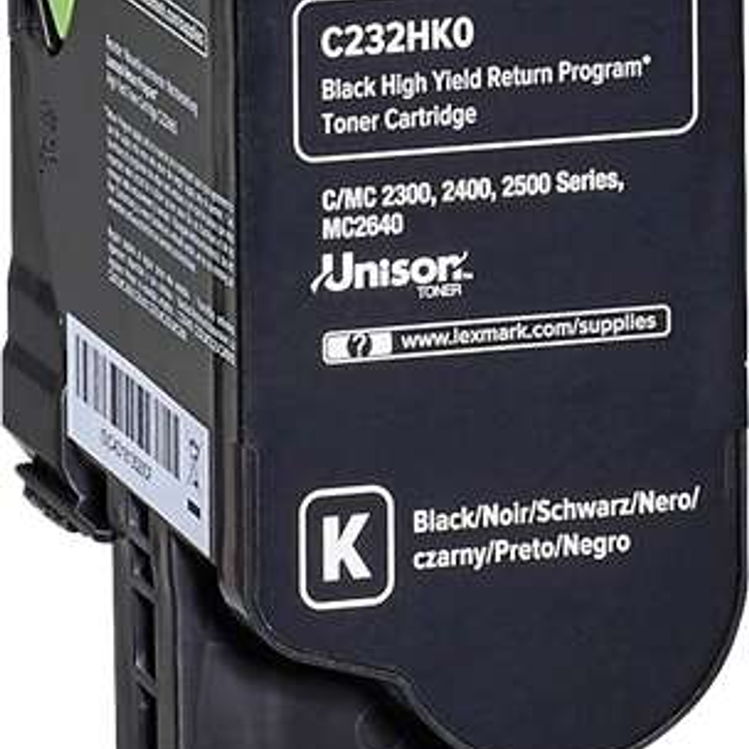 Lexmark C2325/C2425/C2535/MC2325/MC2425/MC2535/MC2640 Negro Cartucho de Toner Original - C232HK0 1