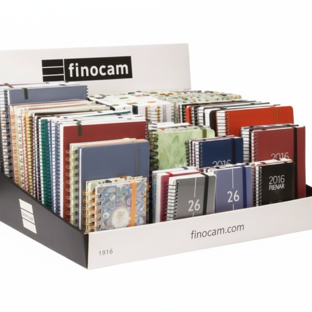 Finocam Expositor Grande con 100 Agendas de Espiral Surtidas en Catalan - Anual 2026 - Color Surtidos 1