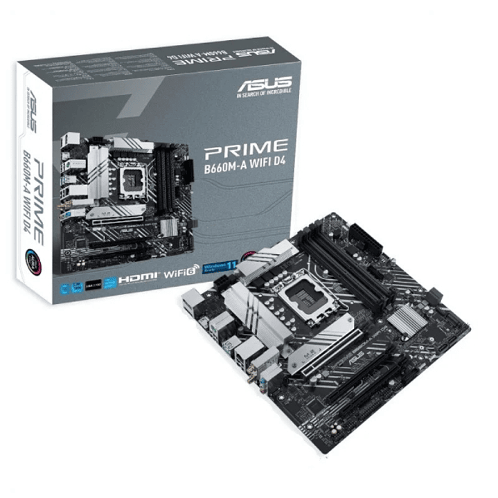 Asus Prime B660M-A WiFi D4 Placa Base Intel 1700 4x DDR4 - WiFi, Bluetooth, HDMI, M.2, PCIe3.0, 4.0, 4x Sata III, USB 3.2, MicroATX 1