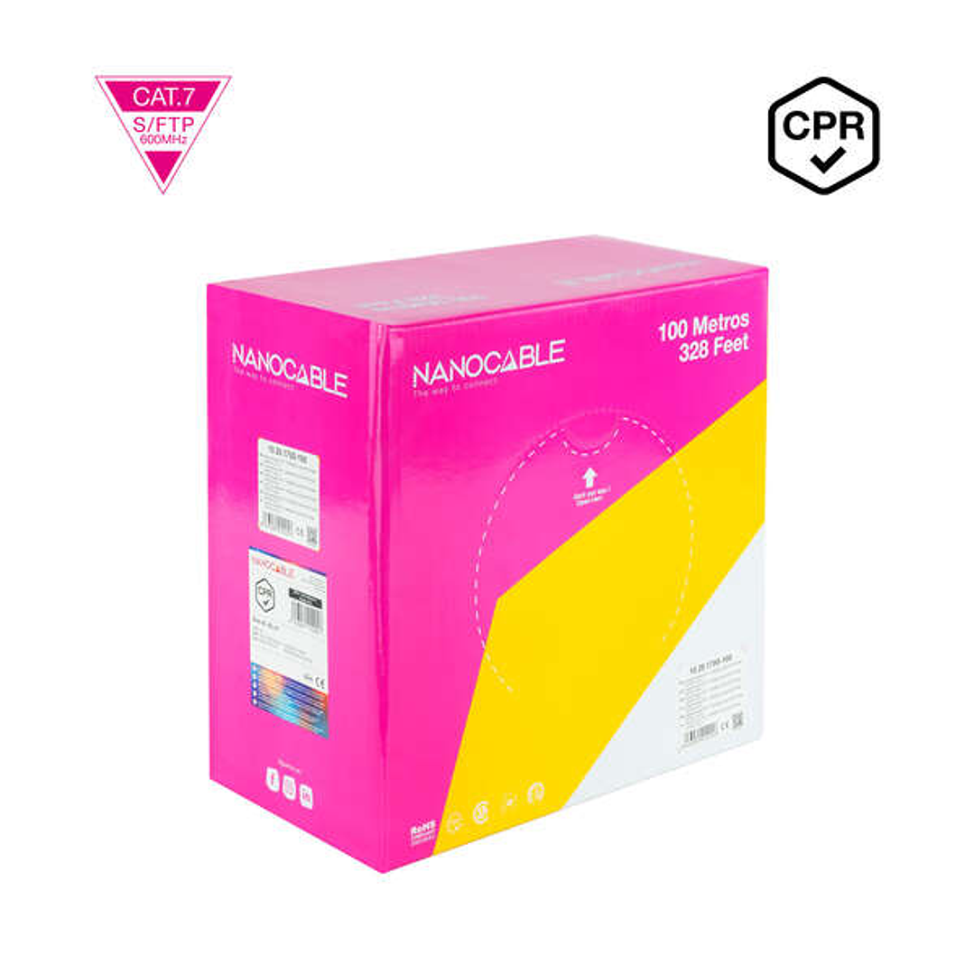 Nanocable Cable Red Cat. 7 600Mhz LSZH SFTP PIMF AWG23 100m - Color Naranja 1