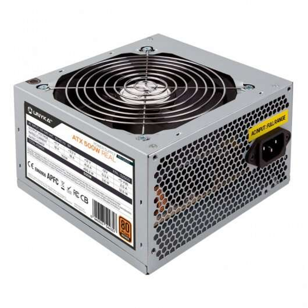 Unykach ATX 500W 80 Plus Bronze Fuente de Alimentacion 500W ATX 2.3 - PFC Activo - Ventilador 120mm 1