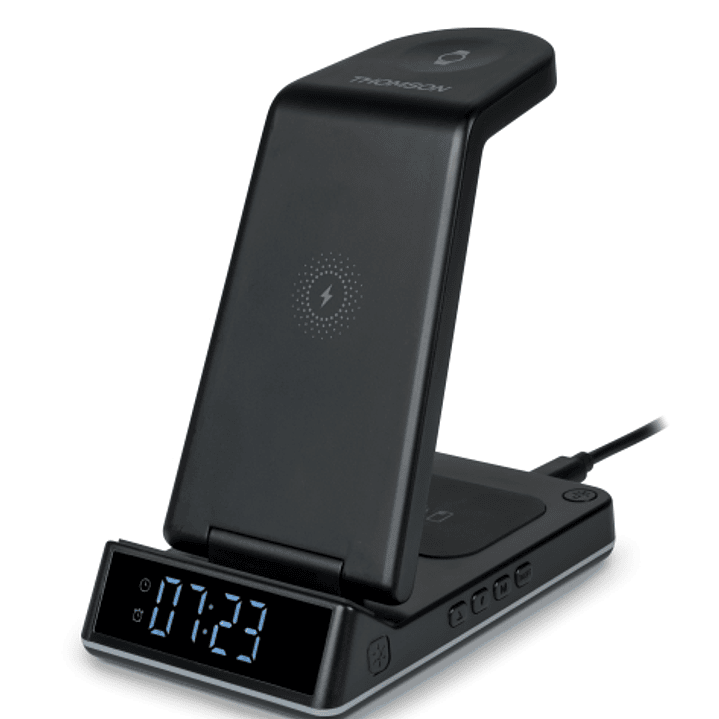 Thomson CL750IS Estacion de Carga por Induccion 4 en 1 - Reloj Despertador y Luz Nocturna - Compatible con Android -  Color Negro 1