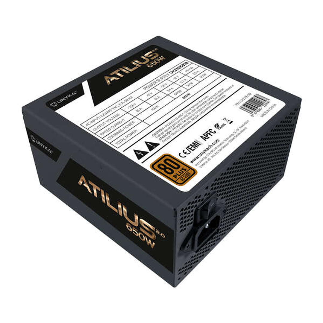 Unykach Atilius 2.0 Black 650W 80 Plus Bronze Fuente de Alimentacion 650W ATX 2.3 - APFC - Ventilador 120mm 1
