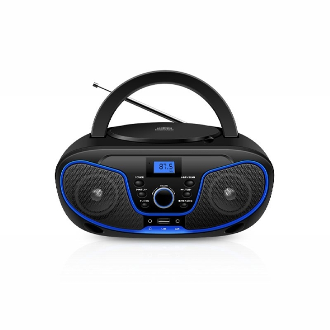 Daewoo Radio CD - USB - Jack 3.5mm - Bluetooth - Sintonizacion Automatica - Asa de Transporte - Pantalla LCD - Color Negro y Azul 1