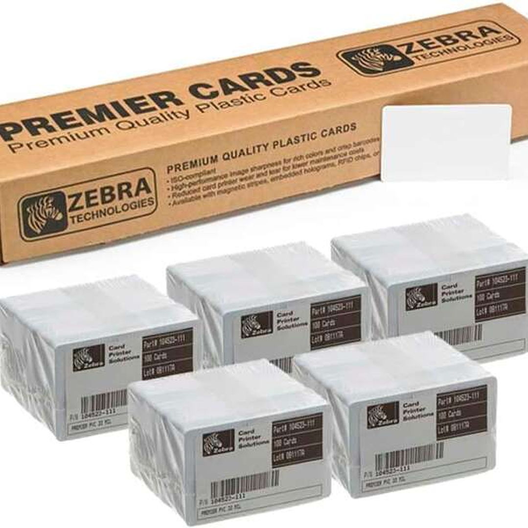 Zebra Pack de 500 Tarjetas de PVC Originales Imprimibles Blancas - Formato CR-80 86x54mm - 104523-111 1