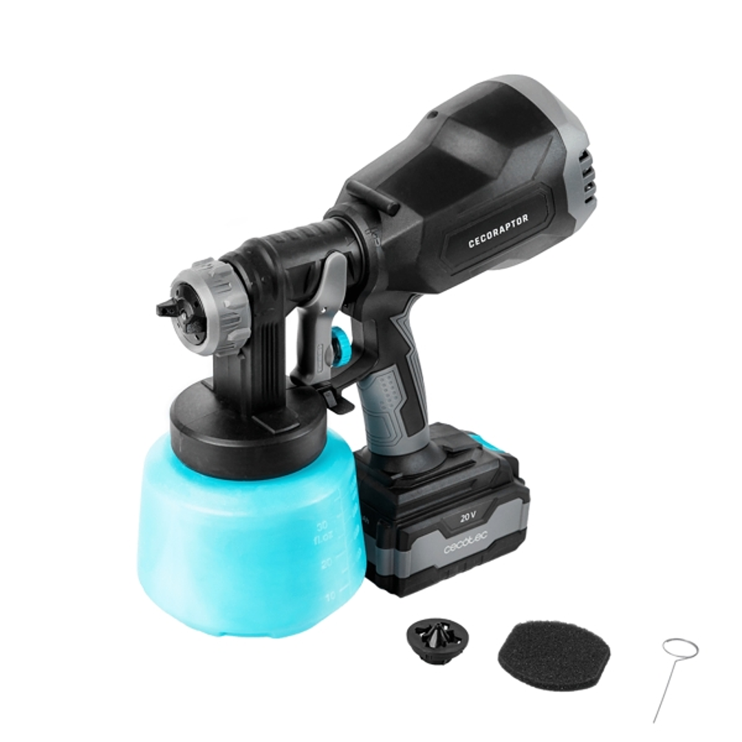 Cecotec CecoRaptor Color 4020 Ultra Pistola para Pintar Inalambrica - 65W - 700ml/min - Bateria 4Ah 20V - Deposito de 1L - Incluye Accesorios - Mango  1