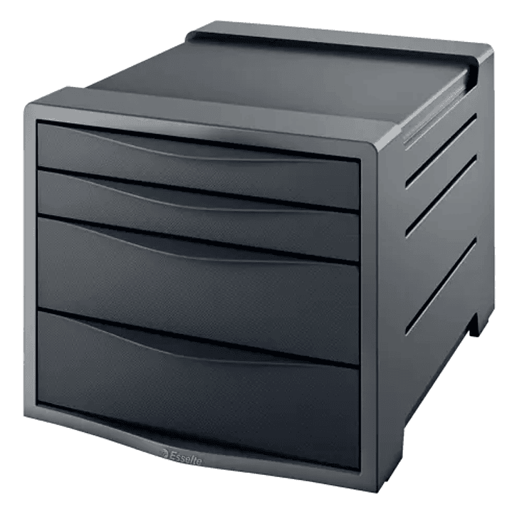 Esselte Europost Vivida Buc de 4 Cajones - 2 Medidas de Cajon - Deslizamiento Suave - Base con Goma Antideslizante - Color Gris/Negro 1
